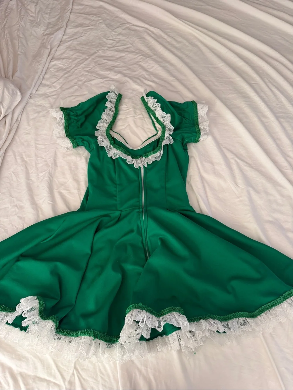 Vintage Green Kids Costume Dress with White Lace